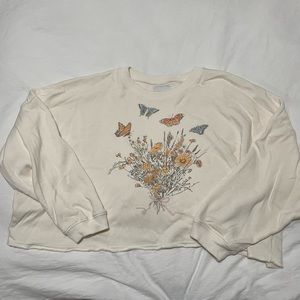 Cropped Floral Butterfly Crewneck Size L